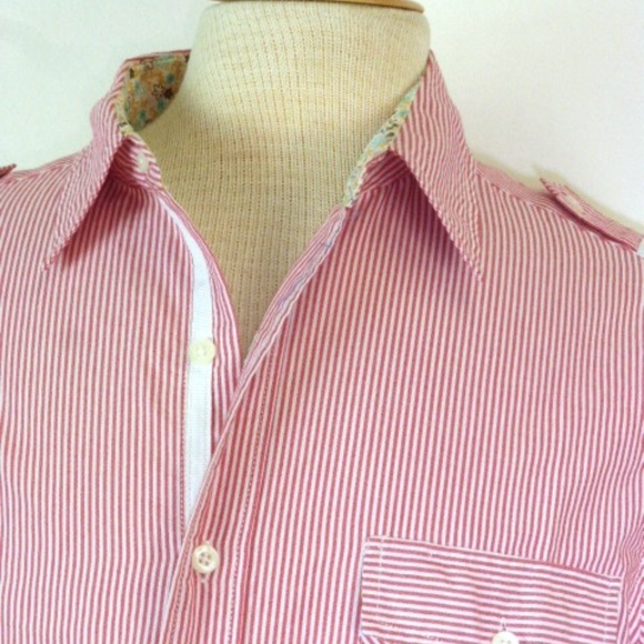 ENGLISH LAUNDRY STRIPE epaulets WORK shirt contrast cuff M - Picture 2 of 5